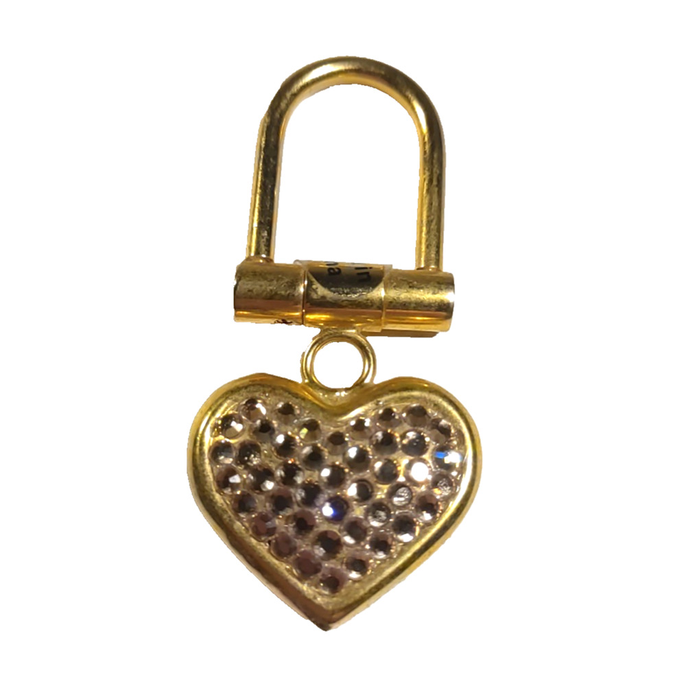 Gold Tone Rhinestone Heart Small Keychain - Picture 2 of 7